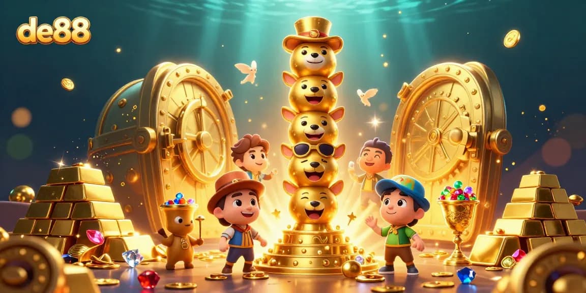 Spin the reels at de88's vibrant casino scene filled with treasure and dynamic characters.