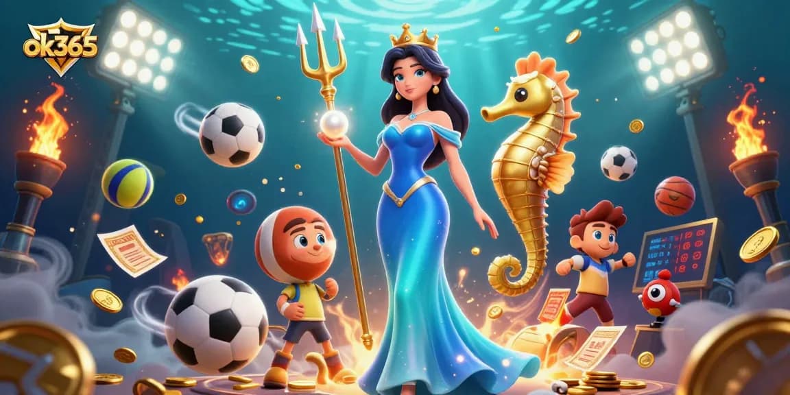Experience thrilling action with ok365 in this vibrant underwater casino scene featuring dynamic sports elements.