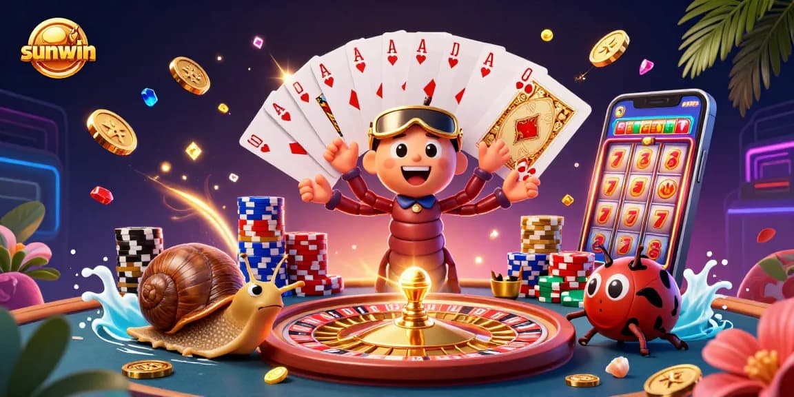 Spin the reels with sunwin, showcasing a vibrant casino scene with colorful characters and exciting game elements.