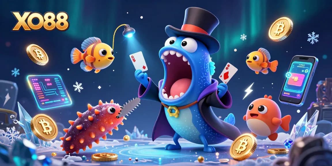 Engage with XO88 showcasing magical card tricks in a vibrant underwater casino atmosphere.