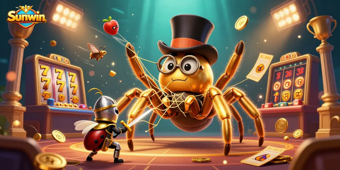 Join the excitement of Sunwin as an enchanted golden tarantula spins winning webs in a vibrant casino scene.