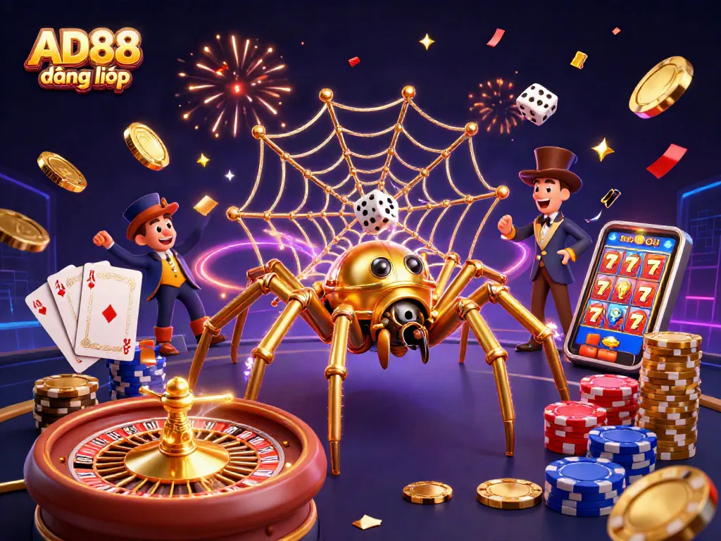 Experience the excitement of AD88 đăng nhập with golden coins, poker chips, and immersive casino visuals.