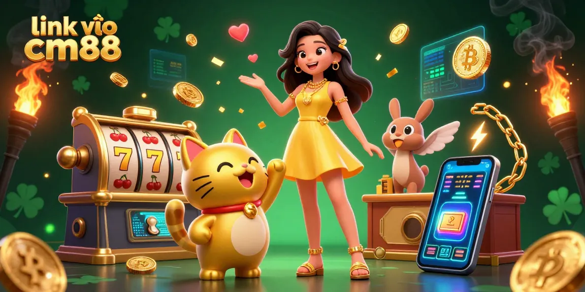 Spin the reels and win big at link vào cm88 casino with golden lucky cat and vibrant celebration
