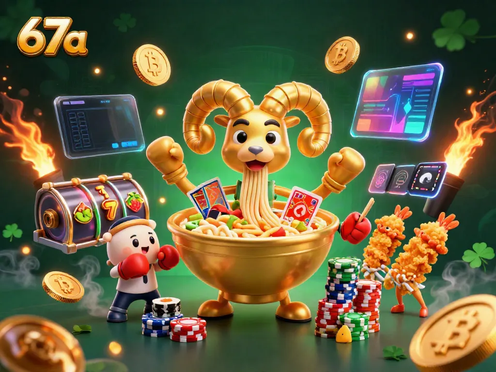 Experience winning strategies at 67a with vibrant casino-themed characters and crypto elements.