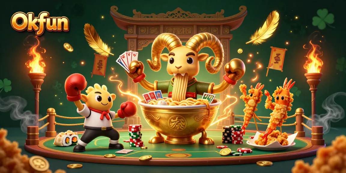 Engage in thrilling gameplay with Okfun as a glorious ramen bowl dealer surrounded by festive cheerleaders.