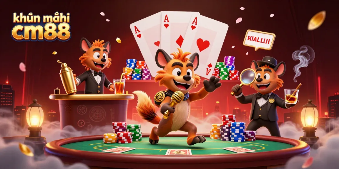 Experience the excitement of khuyến mãi cm88 with a vibrant 3D casino scene featuring hyenas in action.