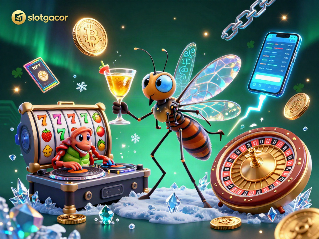Engage with slotgacor for winning strategies in a vibrant casino scene filled with animated characters.
