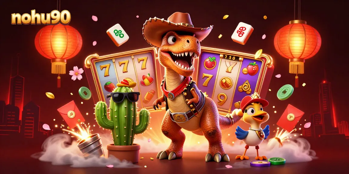 Engage in thrilling gameplay with nohu90's vibrant 3D casino characters and lucky symbols.