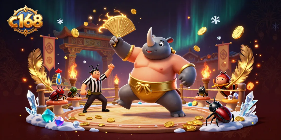 C168 offers exciting gameplay with a 3D beetle sumo champion amidst golden coins and dynamic effects.