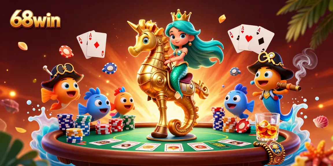 Experience thrilling gameplay with 68win's vibrant 3D casino illustration featuring a dynamic poker scene.