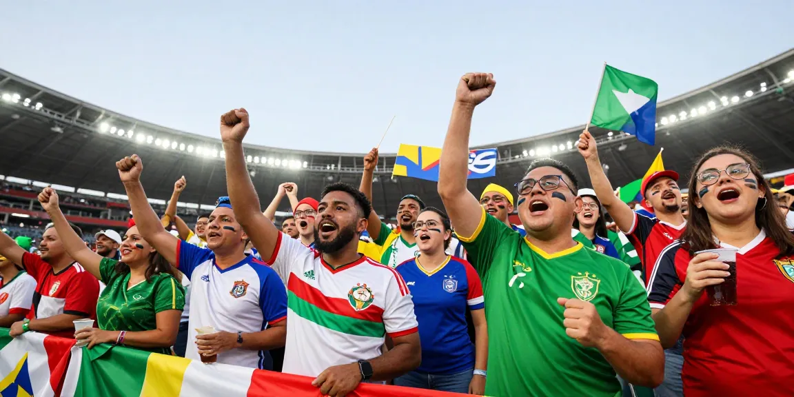 Excited fans celebrating a goal at World Cup match found at https://bongdata.net/ in vibrant stadium atmosphere.