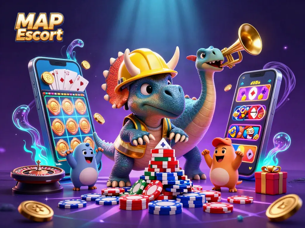 Build a winning strategy with MAP Escort featuring exciting casino elements and cheerful characters.