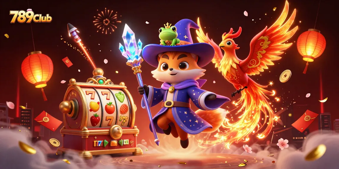 Experience thrilling gaming with 789Club's vibrant casino illustration featuring mystical characters and slots.