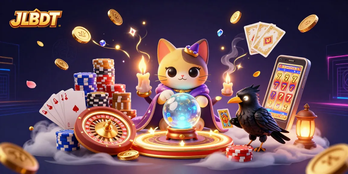 Players win big with JLBDT at a mystical casino scene featuring vibrant characters and rich game elements.