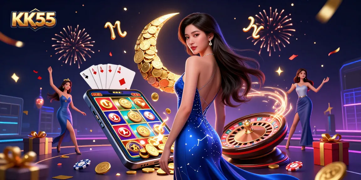 Experience the excitement with KK55, showcasing vibrant slot games and a magical casino atmosphere.