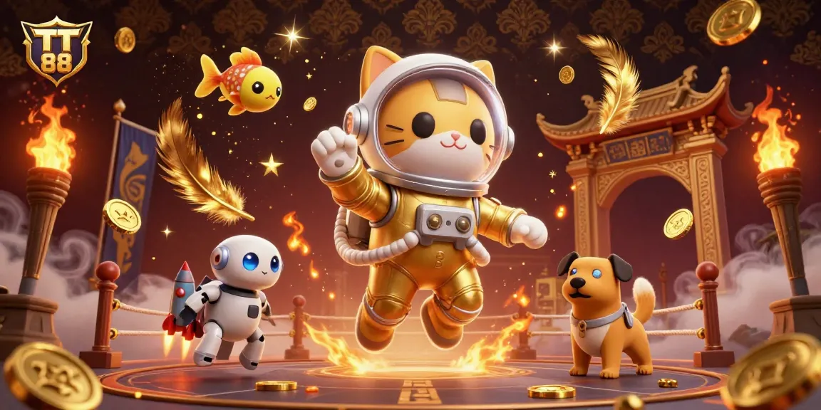 Win big with TT 88 as a golden space astronaut cat navigates a dynamic casino adventure.