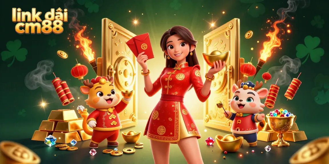 Activate your luck with link vào cm88 - a vibrant scene of festive celebration and casino treasures.