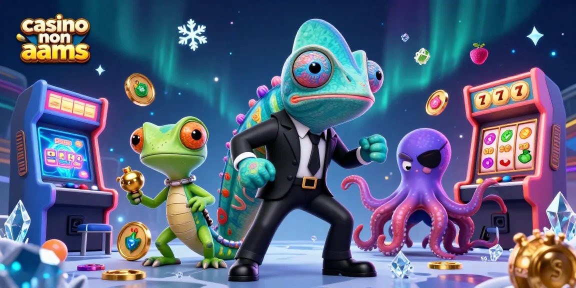 Engage in a vibrant casino non aams scene with a secret agent chameleon and dynamic gaming elements.