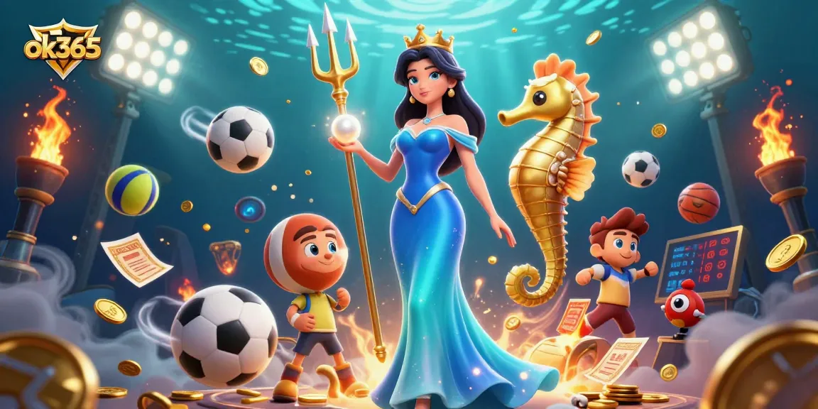 Experience thrilling action with ok365 in this vibrant underwater casino scene featuring dynamic sports elements.