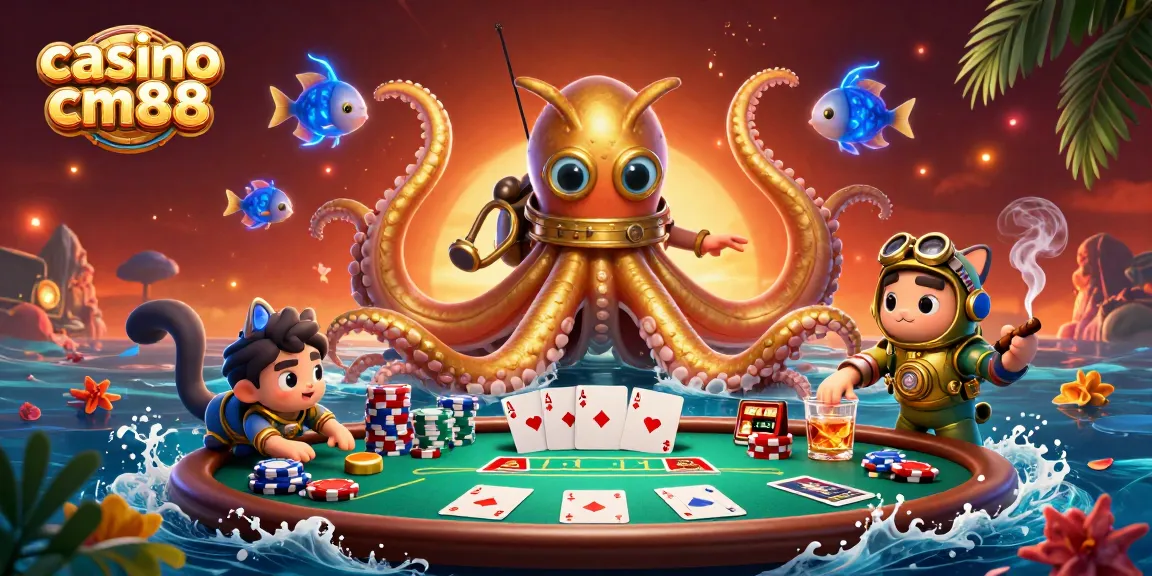 Experience thrilling gameplay at casino cm88 with an epic underwater scene featuring a kraken and poker elements.