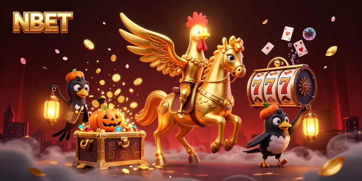 Spin the reels with NBET, featuring a golden rooster and dynamic casino elements.