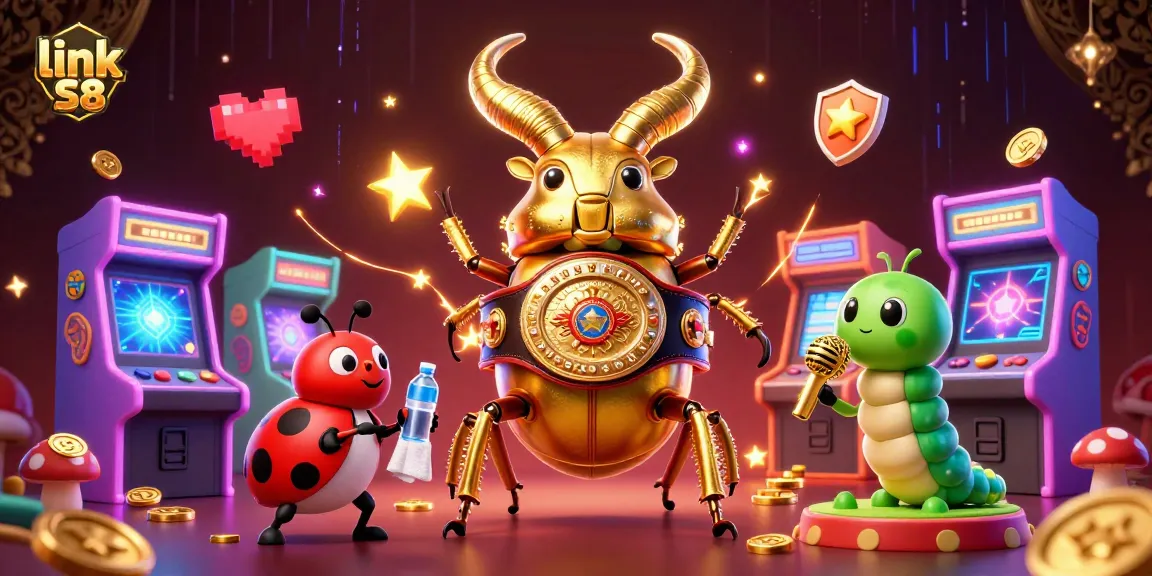 Engage in thrilling gameplay with link S8's vibrant casino elements featuring a giant golden beetle champion.