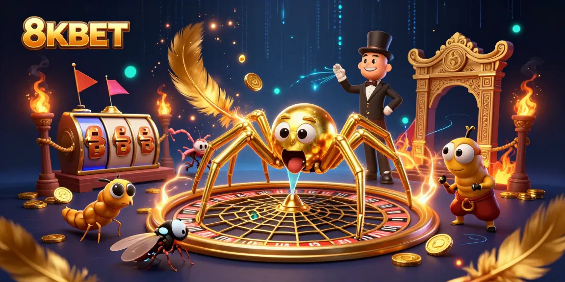 Experience thrilling moments at 8KBET with a golden spider roulette, vibrant casino elements, and exciting bets!