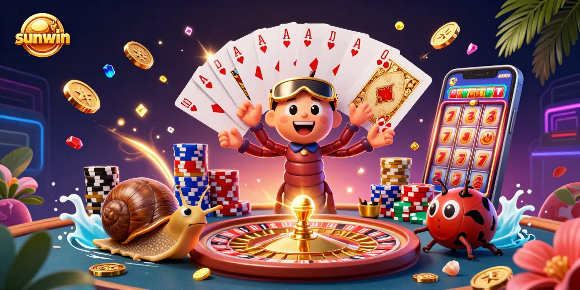 Spin the reels with sunwin, showcasing a vibrant casino scene with colorful characters and exciting game elements.