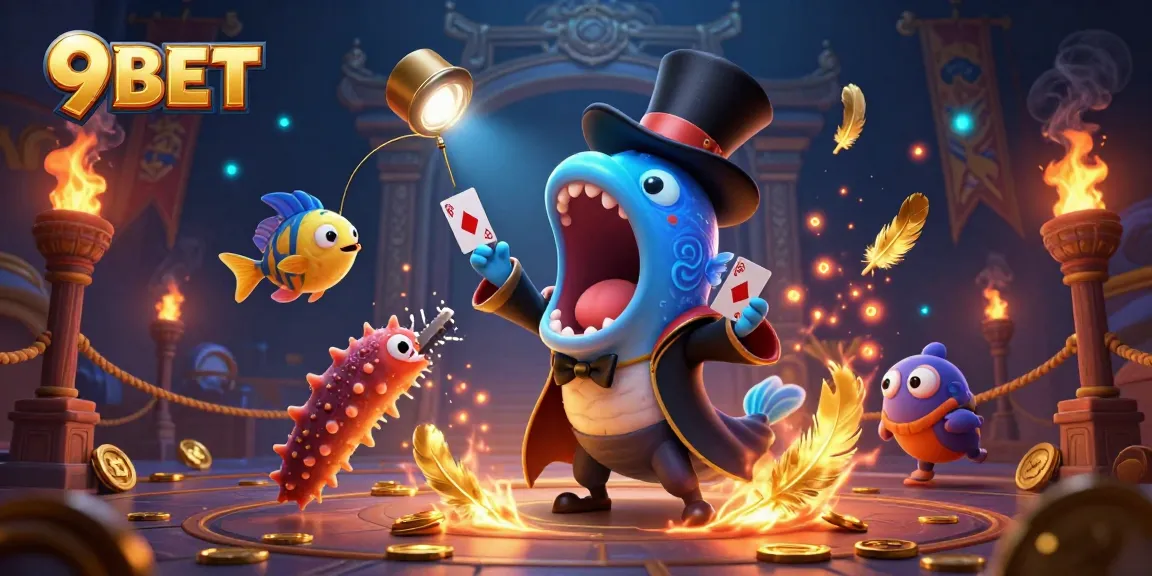 Engage in thrilling card games at 9BET with magical characters in a vibrant 3D scene full of casino excitement.