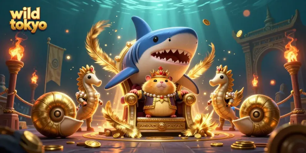 Play thrilling games at wild tokyo with a vibrant underwater casino scene featuring a hamster king
