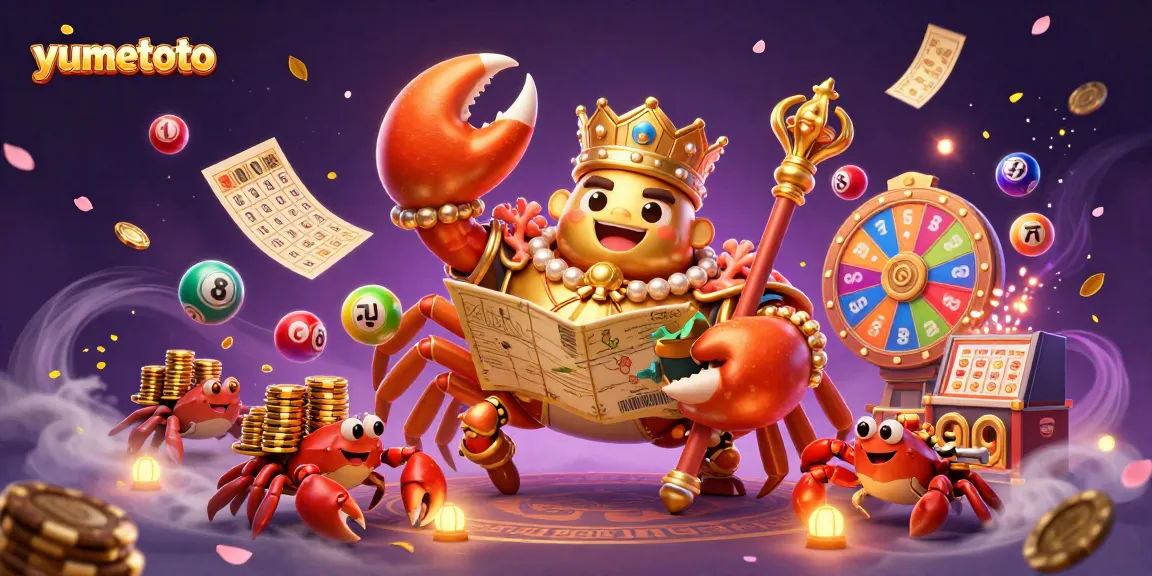 Experience excitement with yumetoto's immersive lottery scenes featuring golden crab royalty and vibrant gaming elements.