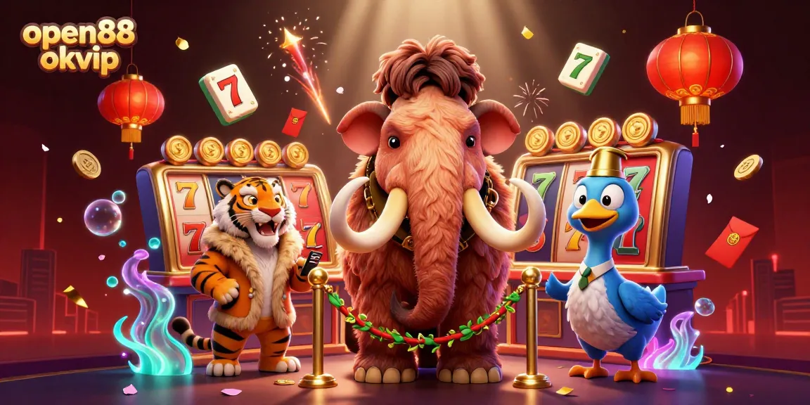 Experience the excitement of open88 okvip with our 3D illustrated casino scene featuring a woolly mammoth bouncer.