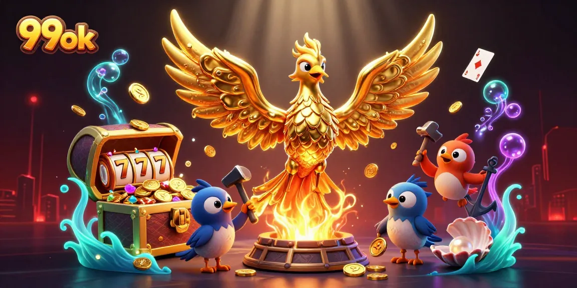 Experience thrilling 99ok gaming with a molten phoenix and exploding slot treasures in 3D.