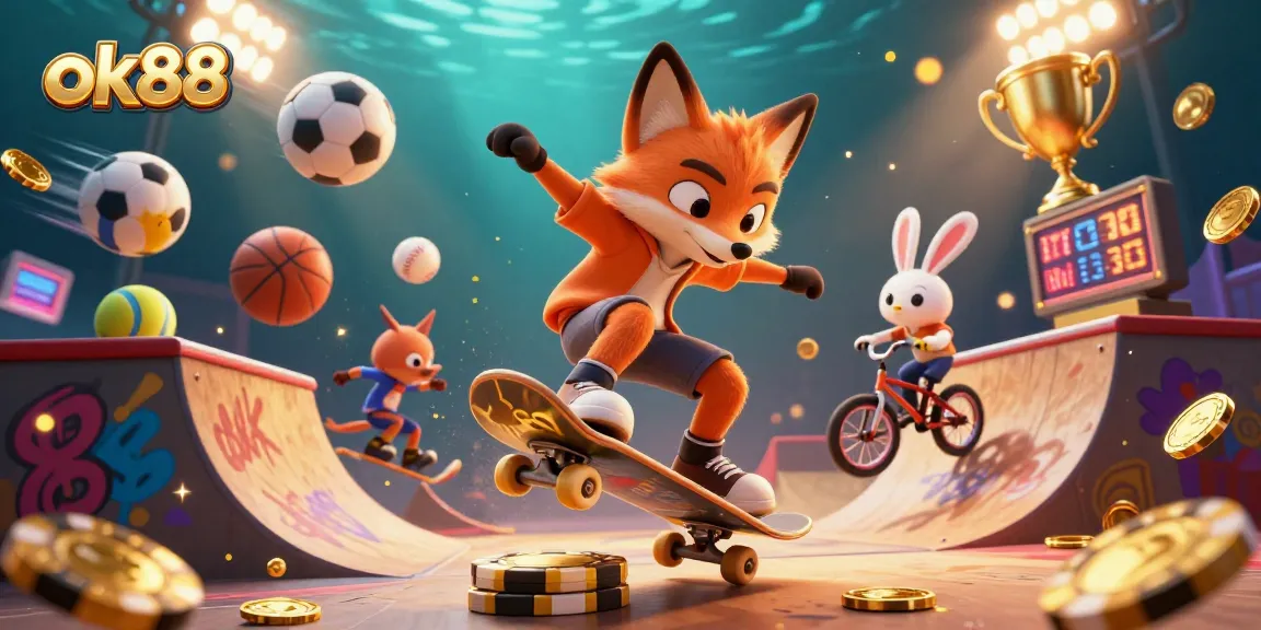 Engage in thrilling sports betting with the vibrant ok88 illustration showcasing animated casino fun.