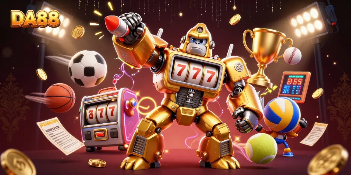 Engage with DA88's dynamic casino action featuring a vibrant 3D gorilla mech.