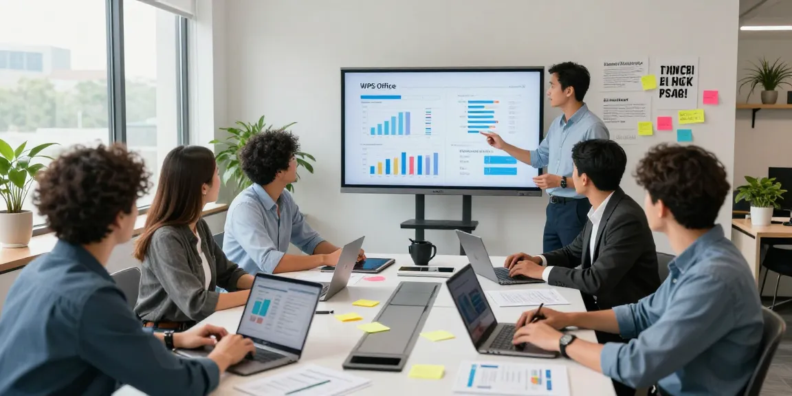 Team collaborating in a professional office showcasing WPS Official Website features and analytics
