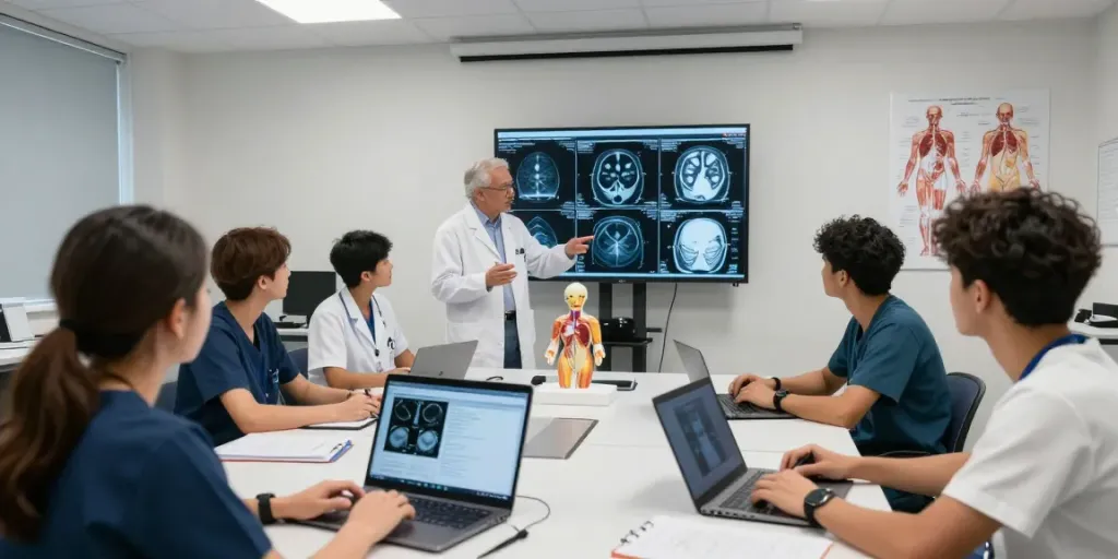 Students learning about rokok 88 imaging techniques in a modern classroom.