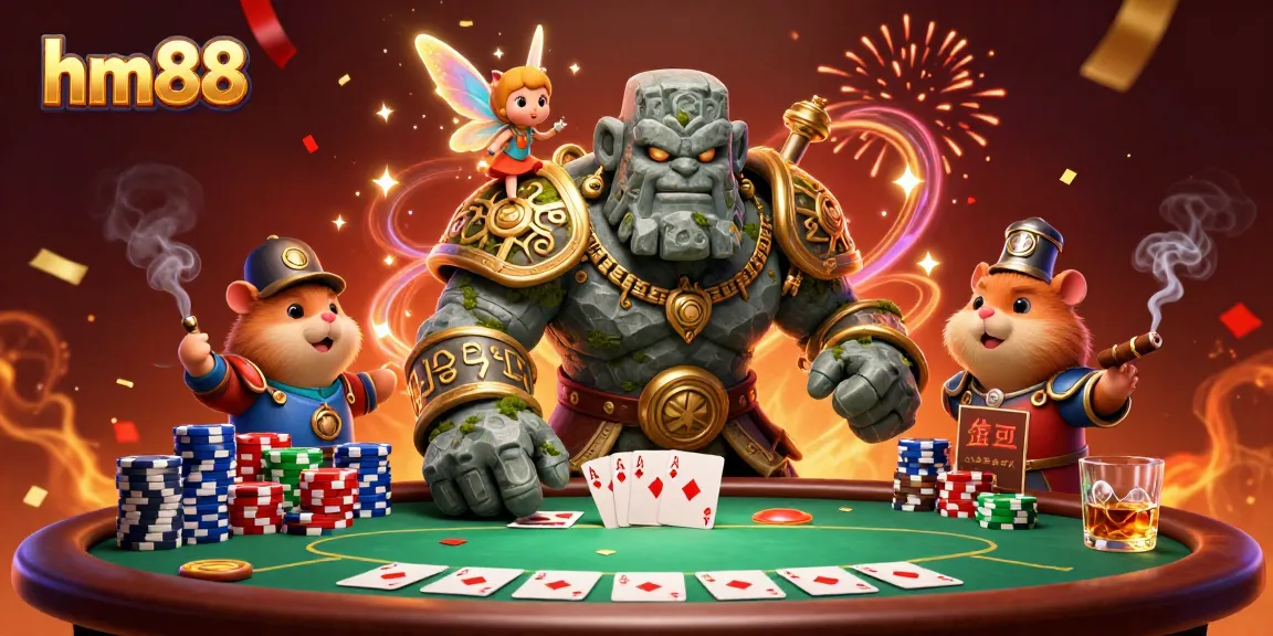 Experience thrilling gameplay at hm88 with animated 3D characters amid a vibrant poker scene.