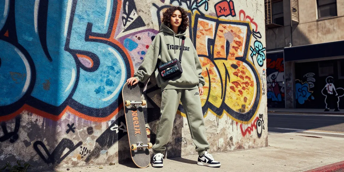 Outfit urbano street style Trapstar che mostra moda vibrante e cultura giovanile.