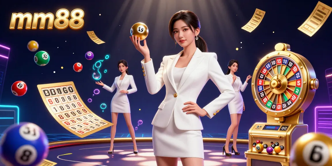 Experience the thrill of mm88 with a glamorous Asian woman holding a golden roulette ball in a dynamic casino scene.