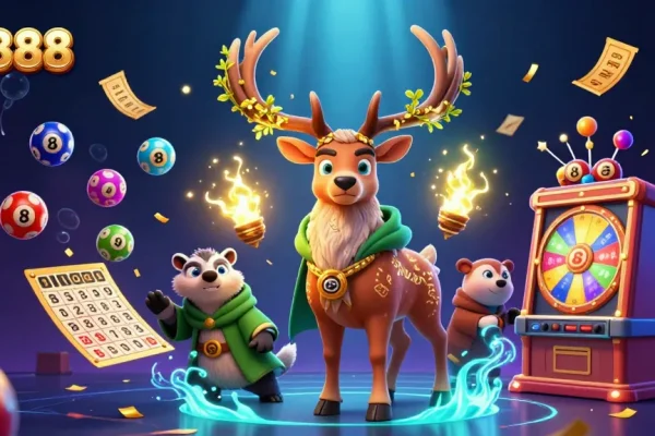 Join the magical world of AZ888 where lottery excitement reigns supreme, featuring a druid and enchanting spirit.